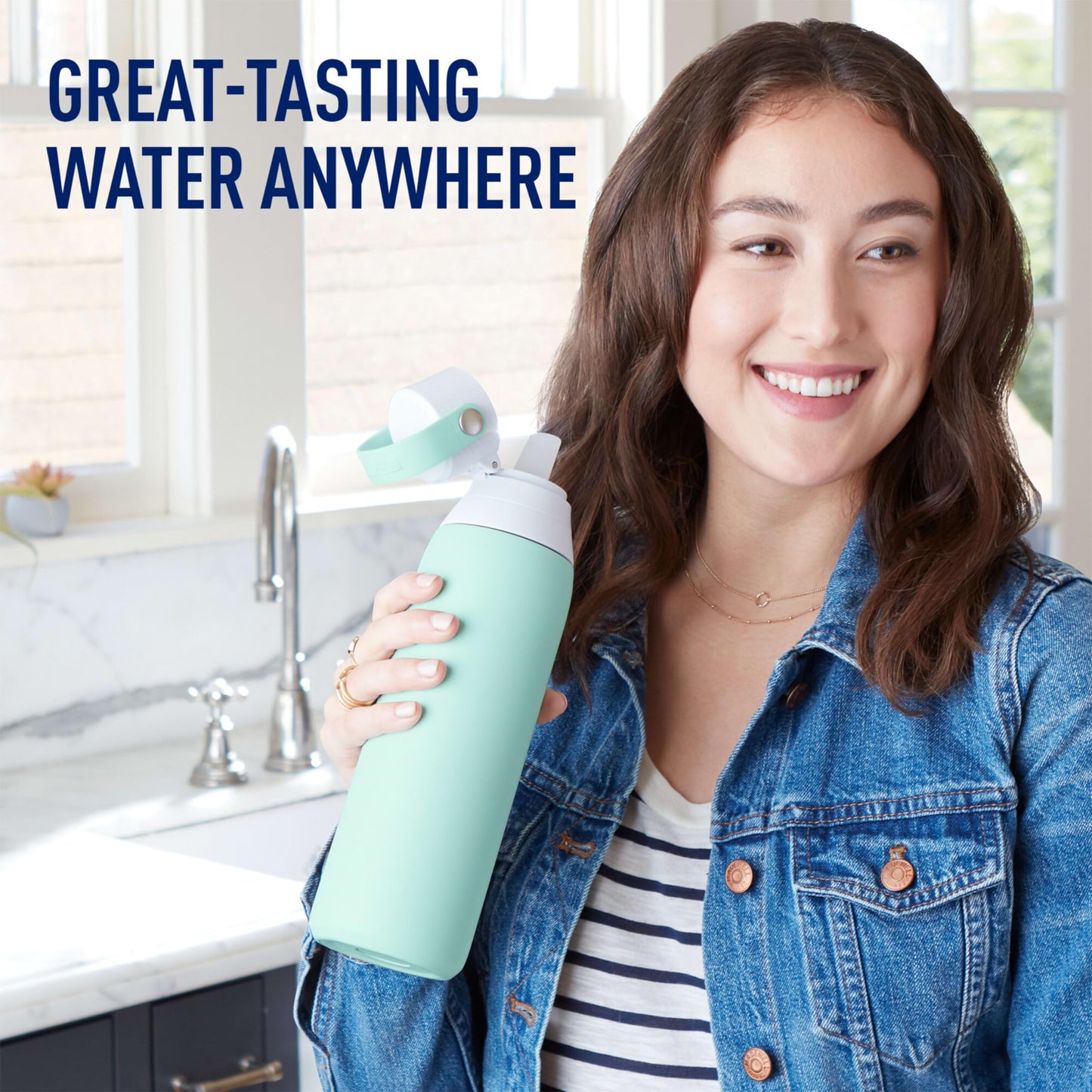 Brita Insulated Filtered Water Bottle with Straw, Reusable, Christmas Gift and Stocking Stuffer For Men and Women, Stainless Steel Metal, Glacier, 20 Ounce