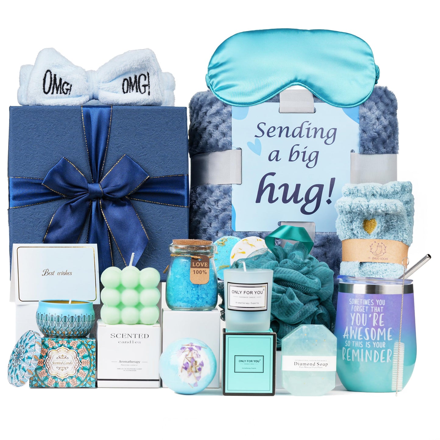 Get Well Soon Gift for Women – 18 Pcs Spa Care Package with Blanket, Tumbler, Candles, Fuzzy Socks – Relaxation Gift Basket for Mom, Sister, Wife, Friend – After Surgery, Birthday, Self Care