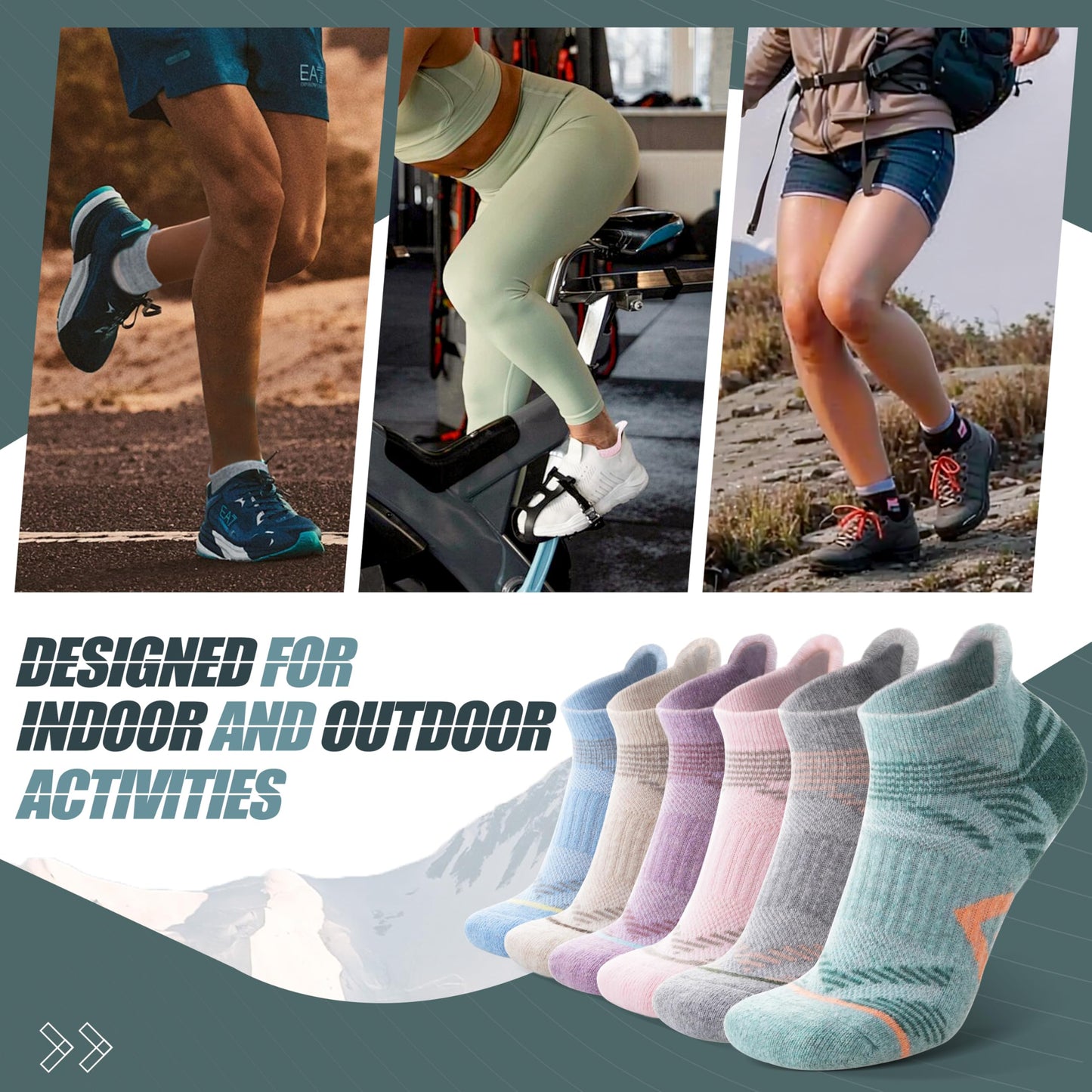 ANTSANG Merino Wool Ankle Hiking Socks Compression Warm Thermal Thick Cushion Winter Running No Show Moisture Wicking Socks Gifts Stocking Stuffers for Women Men 6 Pairs(Light Mixed,M)