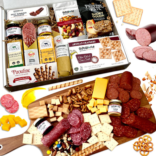 Deluxe Meat and Cheese Gift Basket – Gourmet Charcuterie Assortment & Snack Bundle