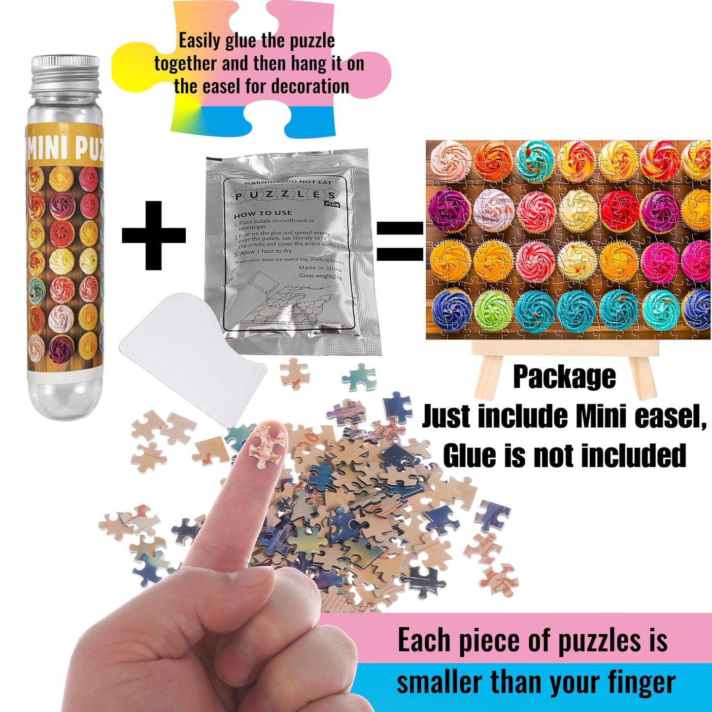 Small Jigsaw Puzzles for Adults 150 Pieces Vintage Candy Cupcake Donut Mini Jigsaw Puzzles Challenging Mini Puzzles Tiny Jigsaw Puzzles 6 x 4 Inches, 3 Pcs,Mini Easel Included