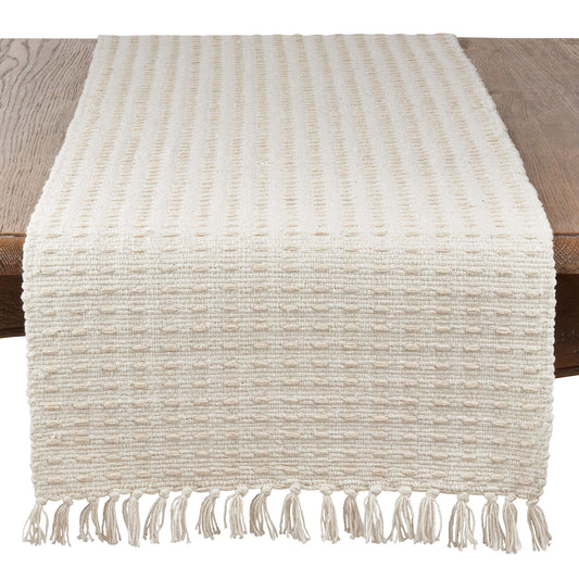 SARO LIFESTYLE Dashed Woven Table Runner, 16"x72", Natural