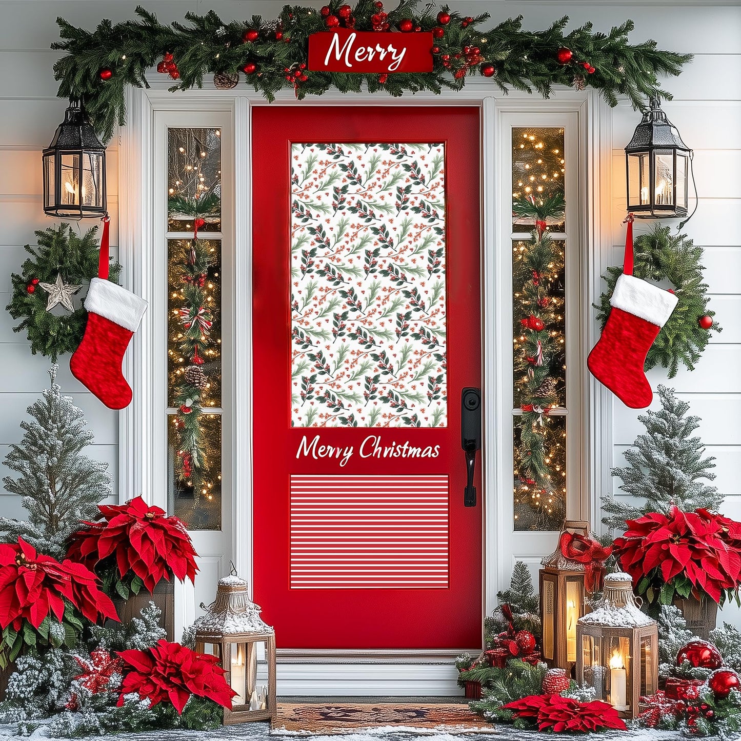 LaRibbons Reversible Christmas Wrapping Paper Jumbo Roll, Vintage Red Berries & Red Candy Cane Stripe Gift Wrap for Christmas, Season Party, Xmas, 30 Inch × 33 Feet