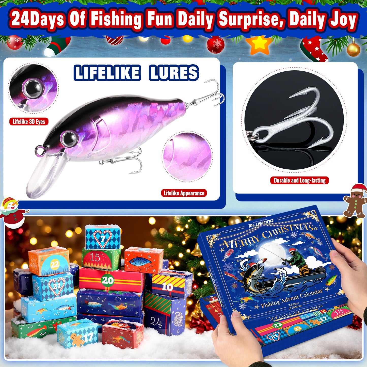 Advent Calendar 2025 Adult Fishing Advent Calendar Fishing Gifts For Men Teens Boys 24 Days Christmas Countdown Calendar Fishing Tackle Lures Gifts For Men